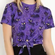 Blackmilk “BLACK CATS RULE TIE FRONT TEE” SIZE SMALL S NWT Caley Hicks Art