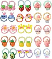 TPZORJX Pack of 30 Cute Little Hair Bobbles for Baby, Little Girls with Thin and Medium Thick Hair, Ponytail Holder Hair Accessories, Elastic Children's Hair Bobbles with Fruits, Flowers and Bows