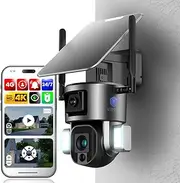 4G Security Camera Solar 2 Cameras Dual Lens Ultra HD 4K Live View Outdoor Wireless Battery Farm Construction site