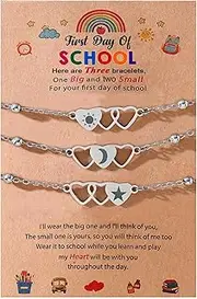 [CHYHMYT] First Day of School Back to School Mother Daughter Bracelets Matcing Heart Charm Wish Bracelets-moon star-sun First day of School Gifts for Girls Matching Adjustable Heart
