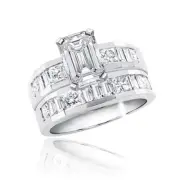 GIA certified Fabulous Emerald cut Diamond 3.50 CT Wedding Ring Sets 18K WG