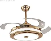 Lighting Groups Reversible Retractable 42" Invisible Ceiling Fan Chandelier with LED Light and Remote Control, 4 Clear ABS Blade, Livingroom Fandelier Indoor Ceiling Light with Fans (Gold)