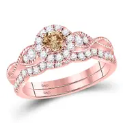 14k Rose Gold Round Brown Diamond Bridal Wedding Ring Set 3/4 Cttw