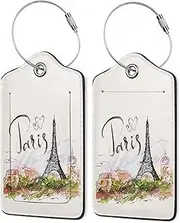[Gearsly] 2Pcs Luggage Tag for Suitcase Paris Tower Cute Suitcase Tag with Privacy Flap & Name ID Label & Metal Loop,Travel Bag Luggage Tags for Women