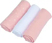 Bébé Douceur, Set of 3 Muslin Squares 100% Cotton Gauze 1 Printed and 2 Plain 70 x 70 cm Pink and White