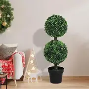 Lambu 90CM Artificial Double Ball Boxwood Trees, Artificial Plants Tree Faux Plant Christmas Tree Indoor Outdoor for Summer Room Garden Fake Home Decor Balcony House Office