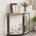 2-Tier Half Moon Marble Console Table Hall Desk Entryway Table w/ Storage Shelf