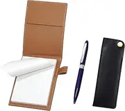 LS022PM-NK01B-TK23-L Recycled Cowhide Mini Notebook Cover Mocha with Horizontal Hook Pen Case Black Lasting Piece Metal Rotating Ballpoint Pen Set Blue