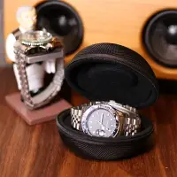 在飛比找樂天市場購物網優惠-手錶盒 飾品盒 pu皮手錶收納盒便攜錶盒單只抗壓黑色錶包防摩