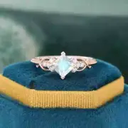 Victorian Rainbow Princess Cut Moonstone Rose Gold Plated Silver Engagement Ring