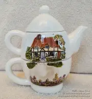 NEW Tea for One English Cottage Garden Scene Teapot TEA LOVERS UNIQUE GIFT
