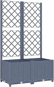 Raised Garden Bed with Trellis, PP Plant Box for Climbing Plants, Planter Gardon Box with Lattice, Trellis Planter Box, Dark Grey 80x40x136 cm