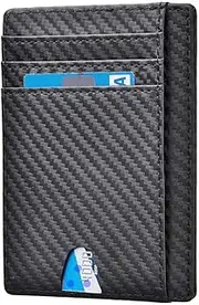 [T Tersely] Credit Card Holder for Men,Card Wallet, Slim Minimalist Wallet,RFID Card Holder Blocking Front Pocket Secure Thin Credit Card Wallet, Holds up to 7 Cards, Ideal for Travel (Carbon Black)