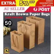 AU Paper Bag White Brown KRAFT | 50pcs | RETAIL Gift Shop Carry Bag | 6 Size NEW