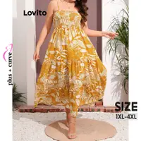 在飛比找蝦皮商城優惠-Lovito 女款大尺碼曲線優雅花卉縮褶疊層連身裙 LNL3