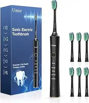 Umisr Electric Toothbrush,Rechargeable Sonic Electronic Toothbrush for Adults,with 6 Replacement Heads,5 Modes,2 Minutes Timer,IPX7 Waterproof,Black