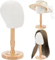 UNICRAFTALE Wig Head Stand Mannequin Head Hat Display Stand White Linen Hat Display Model Head Wig Holder Head Stand with Wooden Stand for Caps Hats Headdress Wig Making 18.2cm