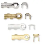 12 Fold Over Cord Crimp Bead End Tip Findings With Loop For Jewelry Cord & Wire