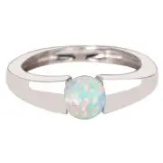 Solid 14KT White Gold 1.00Ct Round Shape 100% Natural Australian Opal Ring