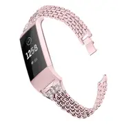 Compatible For Fitbit Charge3 Diamond-Studded Steel Belt Solid Chain Strap Rhinestone Steel Belt Butterfly-Encrusted Strap-ROSE POWDER