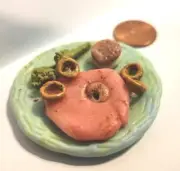 1pc Custom Clay Dollhouse Miniature Ham, Onion Rings, Asparagus, Biscuit, Plate