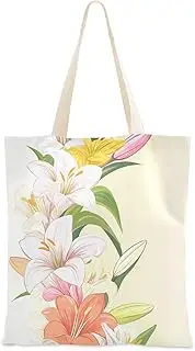 [Yoogain] customizable Easter Lily Happy Canvas Tote Easter Lily Happy Canvas Tote Bag With Pockets for Travel Cotton Tote Bag, Easter Lily Happy, 1 size