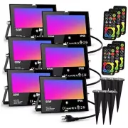 LED Flood Light Outdoor 500W Equivalent Color RGBW-50W-6Pack with stakes