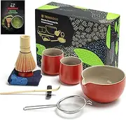 TEANAGOO Matcha Set Matcha Whisk Matcha Bowl with Pouring Spout Scoop Matcha Whisk Holder Tea Making Kit. Japanese Tea Set (7pcs) + 2Cups(7.2oz),S19,Red,Color Box Packing