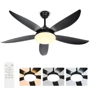 Advwin 52''Ceiling Fan, Indoor Ceiling Fans with 3-Color Light & Remote Control 6 Speed, Cooling Fans with 5 Quiet DC Reversible Blades for Bedroom, Living Room, Dining Room - Black