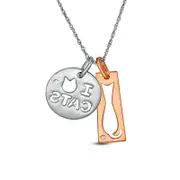Natural Diamond Accent Cut-Out Cat Rectangle and "I Heart CATS" Disc Pendant in Sterling Silver and 14K Rose Gold Plate
