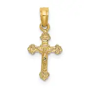 14K Yellow Gold Mini Crucifix W/ Fancy Tips Charm