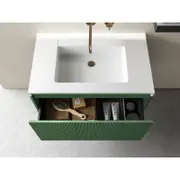 TOOLKISS Wall Hung Bathroom Vanity 800mm – Vanity in Rainforest - Fluted Design with Thin Solid Surface Basin, Water-Resistant MDF, Soft-Close Drawers & Matte Pop-Up Waste