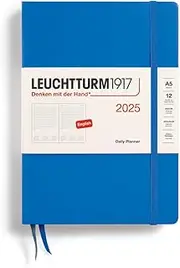 LEUCHTTURM1917 370705 Daily Calendar 2025, Medium A5 Hardcover - 12 Month Planner and Notebook Lined - Sky, English