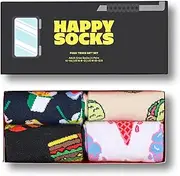 [HAPPY FEET] Happy Socks 4-Pack Food Truck Socks Gift Set, White, M/L, White