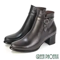 在飛比找ETMall東森購物網優惠-GREEN PHOENIX 女 短靴 馬靴 全真皮 高跟 鑽