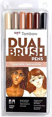 56236 Dual Brush Pen Art Markers, Portrait, 6-Pack. Blendable, Brush and Fine Ti