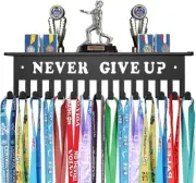 Medal Hanger Display Trophy Shelf with 15 Hooks, Sturdy Wall Mount Metal Award D