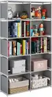 6-Tiers Portable Bookshelf with Fabric Cloth at Back, 10 Cube Closet Storage Org