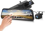 Christmas Birthday Gift Idea Mirror Dash Cam Dual Front and Rear Camera Elinz 10" 1080P for Car, Men Women, Him Her, Rearview Mirror Monitor Reverse Reversing Cam 720P Full Touch Screen, 1 Yr Warranty