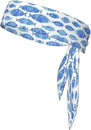 Fish Painting Sports Strap Double-Sided Headscarf Men's Bow Tie Sports Headscarf Running Yoga Exercise Headband