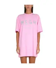 MSGM Logo Printed T-Shirt Dress S,XS Pink