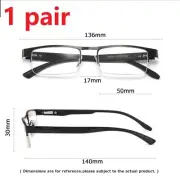 1 Pair Black Mens Rectangular Half Frame Reading Glasses Spring Hinge Readers