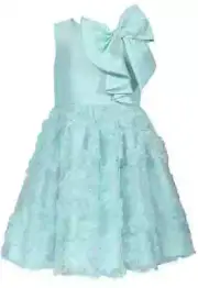 NWT Bonnie Jean Girls 5 Blue Floral Mikado Bonaz Bow Special Occasion Dress