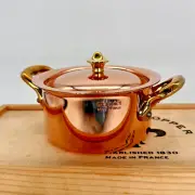 Mauviel Mini Copper Cocotte with lid and brass handles. 3.5 Inch, Made in France
