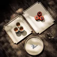 在飛比找ETMall東森購物網優惠-陶瓷干泡茶盤家用日式功夫茶具托盤小茶臺茶壺圓形壺承茶杯收納盤
