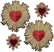4pcs Large Sequin Heart Flowers Iron on Patches Embroidered Motif Applique