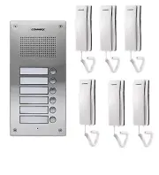 COMMAX Audio Intercom KIT. 1x 6 Buttons Panel, 6x Audio Phone, 1x Power Adapter