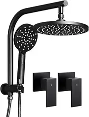 Shower Head Cefito 9” Round Showerhead Twin Shower Head Combo Set w/Above Rainfall Showerhead & Handheld Shower Rose & 2 Shower Taps - Matte Black 9L/min Brass Body