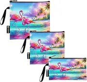RPLIFE Watercolor Flamingos Beach Reusable Snack Sandwich Bags Washable Food Storage Pouch with Zipper for Kids and Adults (Set of 3: S/M/L)
