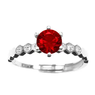 戒指紅寶石戒指女飾品圓形1克拉925純銀復古日韓珠寶彩寶開口指環